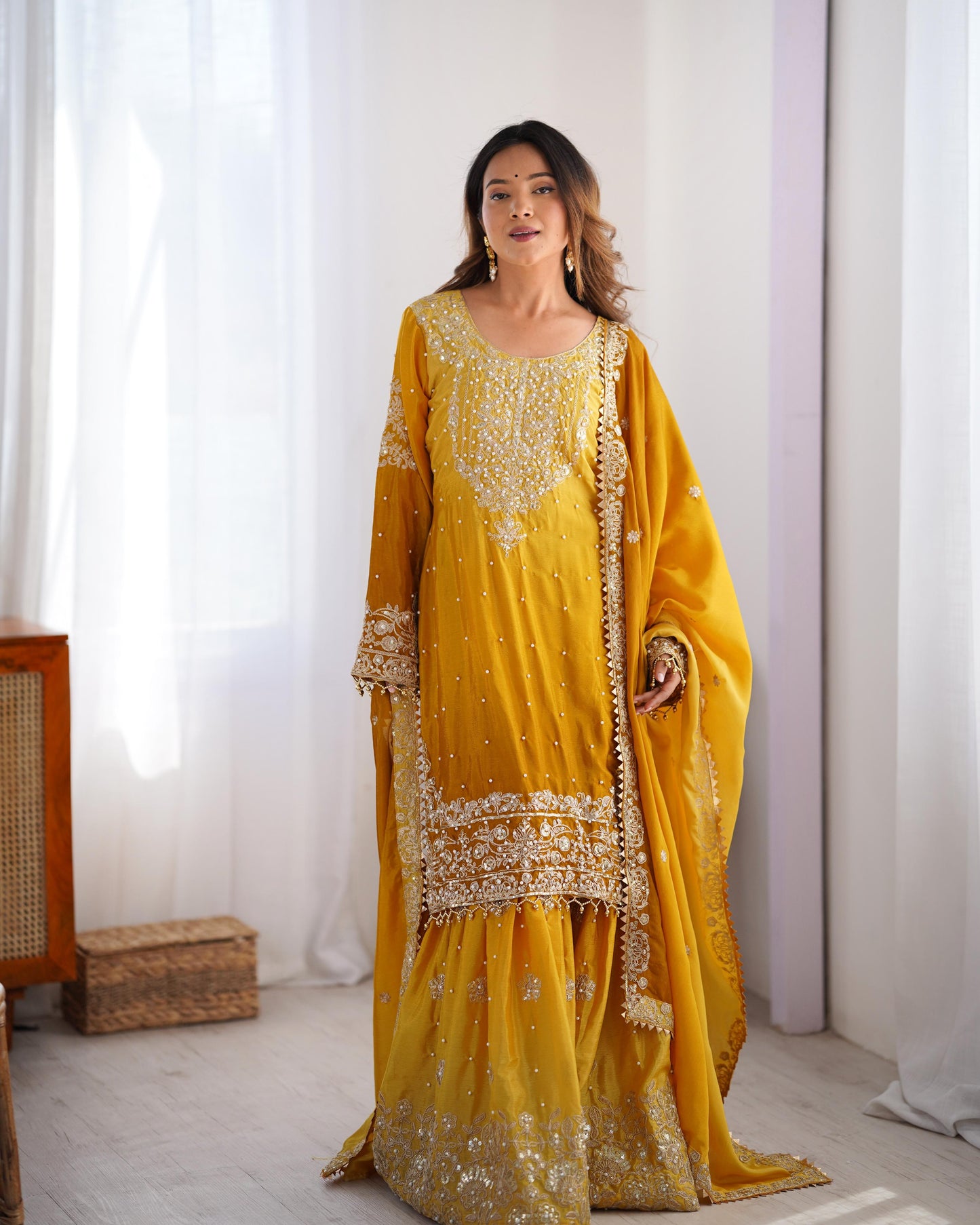 Designer Chinon rivet moti embroidery Palazzo Set ✨