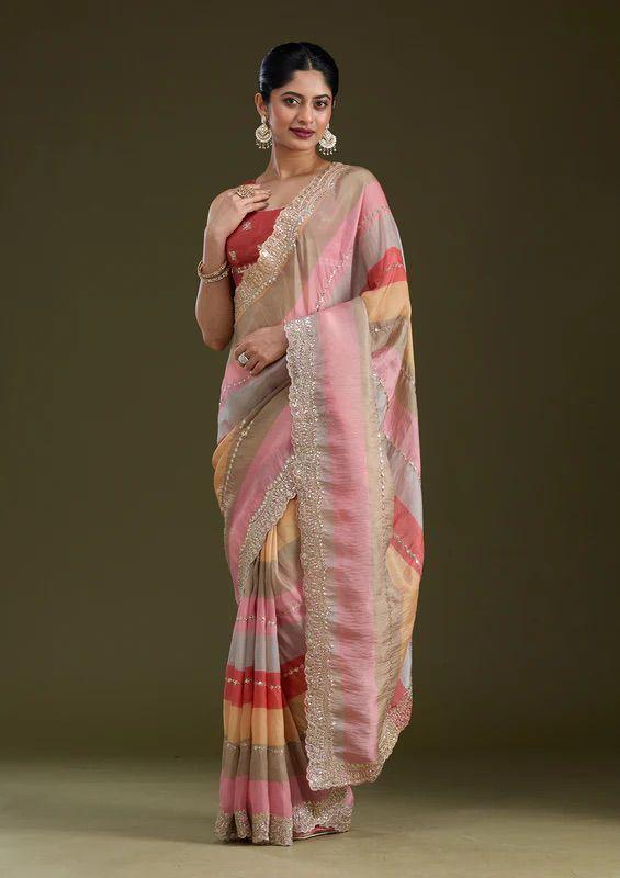Multicolor Goldy Silk Saree with elegant print