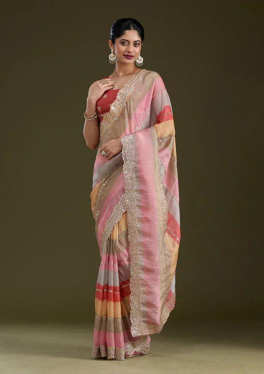 Multicolor Goldy Silk Saree with elegant print