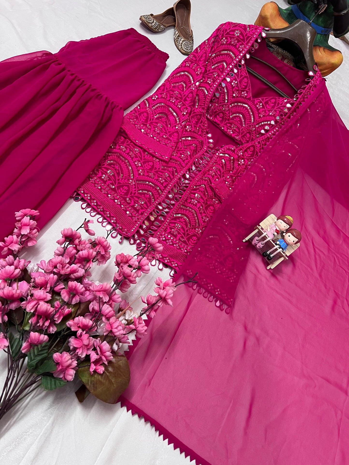 Pink Indo-Western Sharara Set with Embroidered Jacket