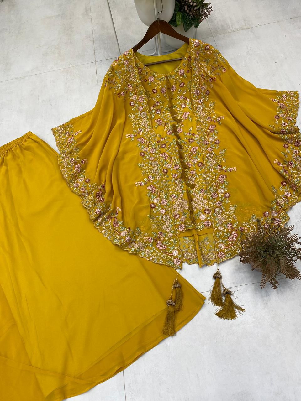 Designer Indo-Western Kurta Palazzo Set with Embroidered Shrug