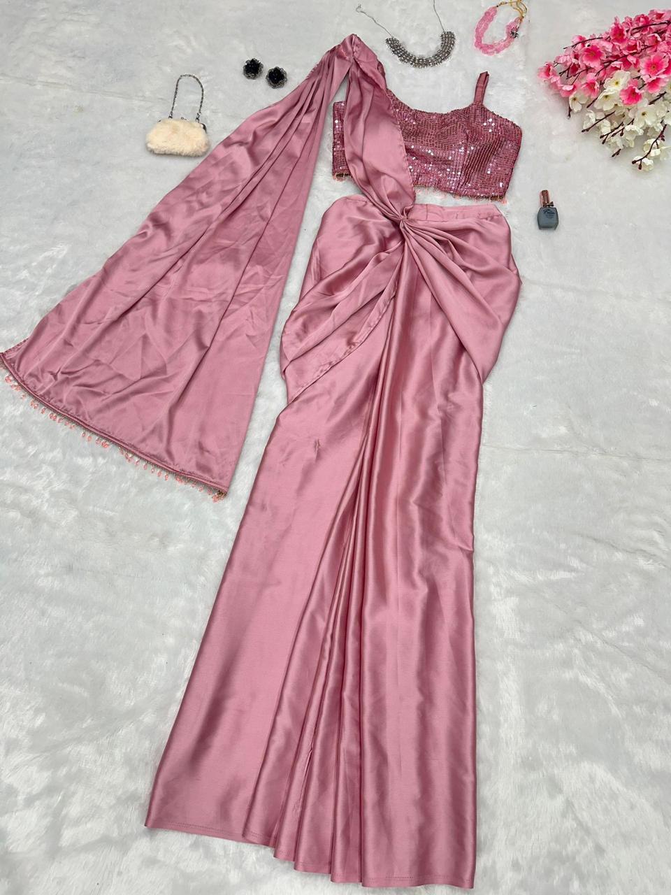 Satin Silk Ready to wear Drape Saree