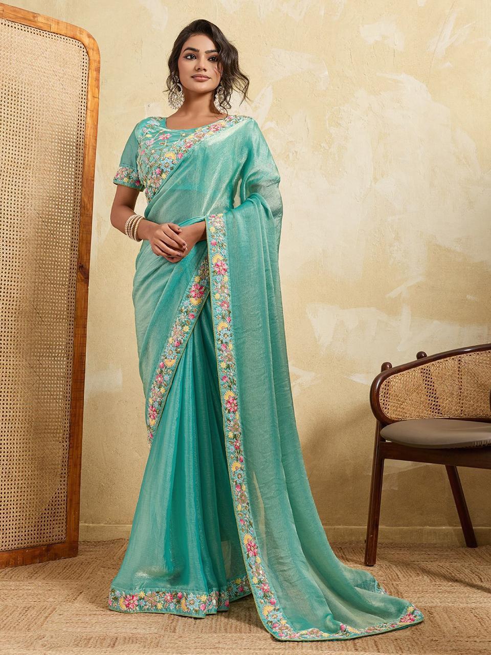 Fendy Chiffon Saree with Beaded and Embroidered Work