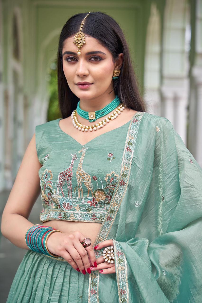 Premium Gold Crush thread and sequin embroidery Lehenga Set