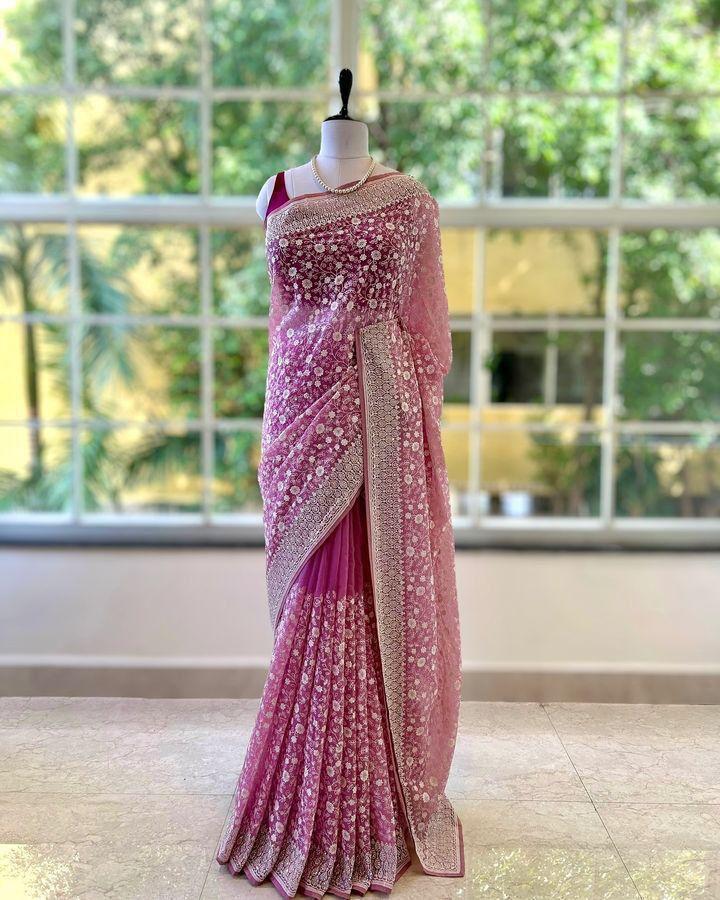 Chikankari Work Shimmer Silk Saree