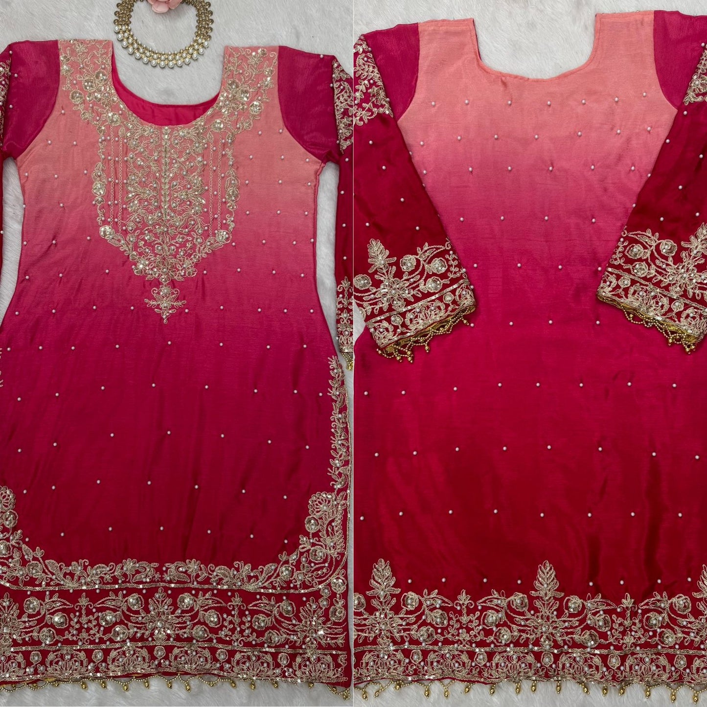 Designer Chinon rivet moti embroidery Palazzo Set ✨