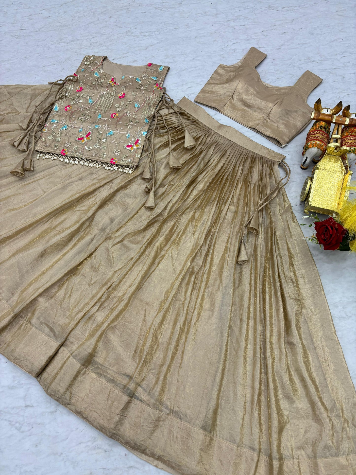 Gold Crush Lehenga With Shrug and Choli