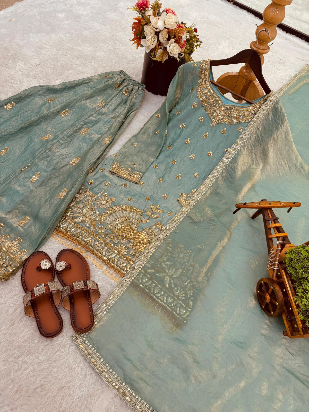 Fendy Silk Embroidered Sharara Set