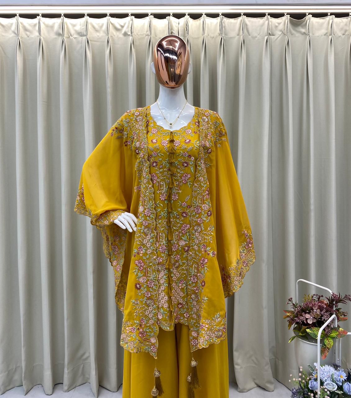 Designer Indo-Western Kurta Palazzo Set with Embroidered Shrug