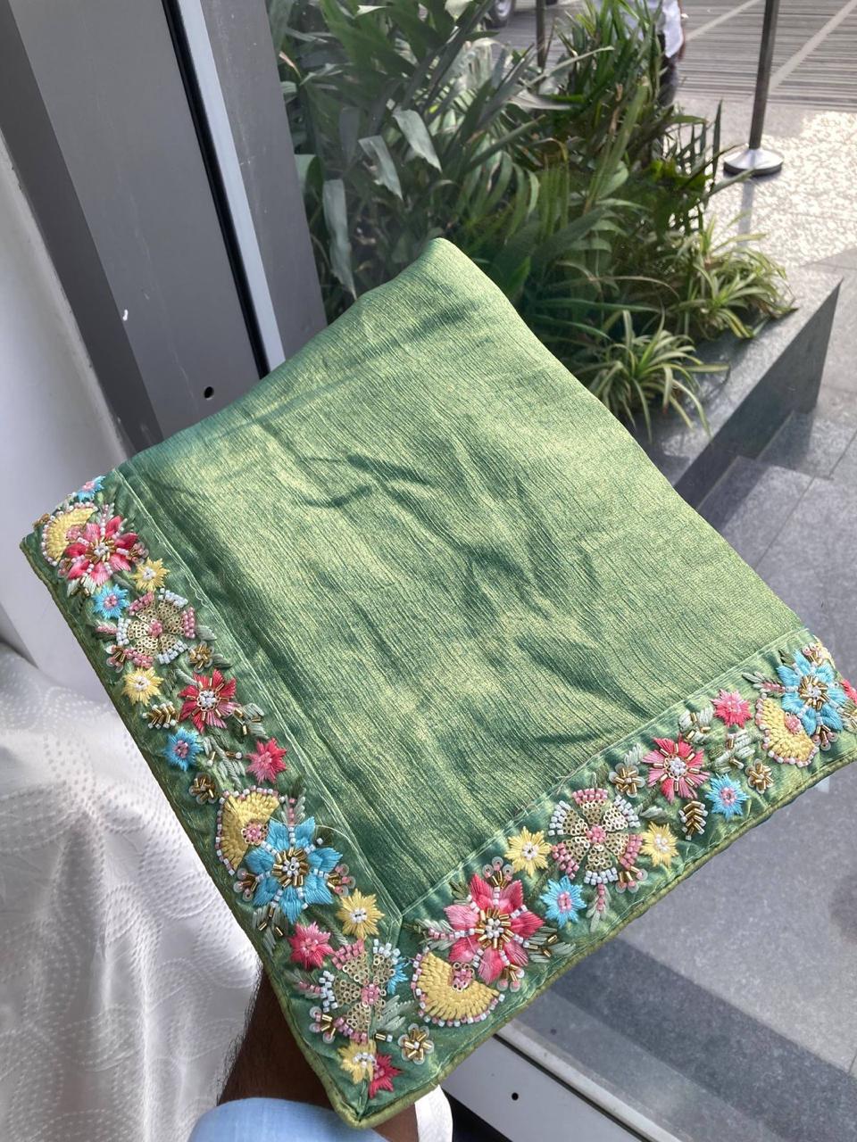 Fendy Chiffon Saree with Beaded and Embroidered Work