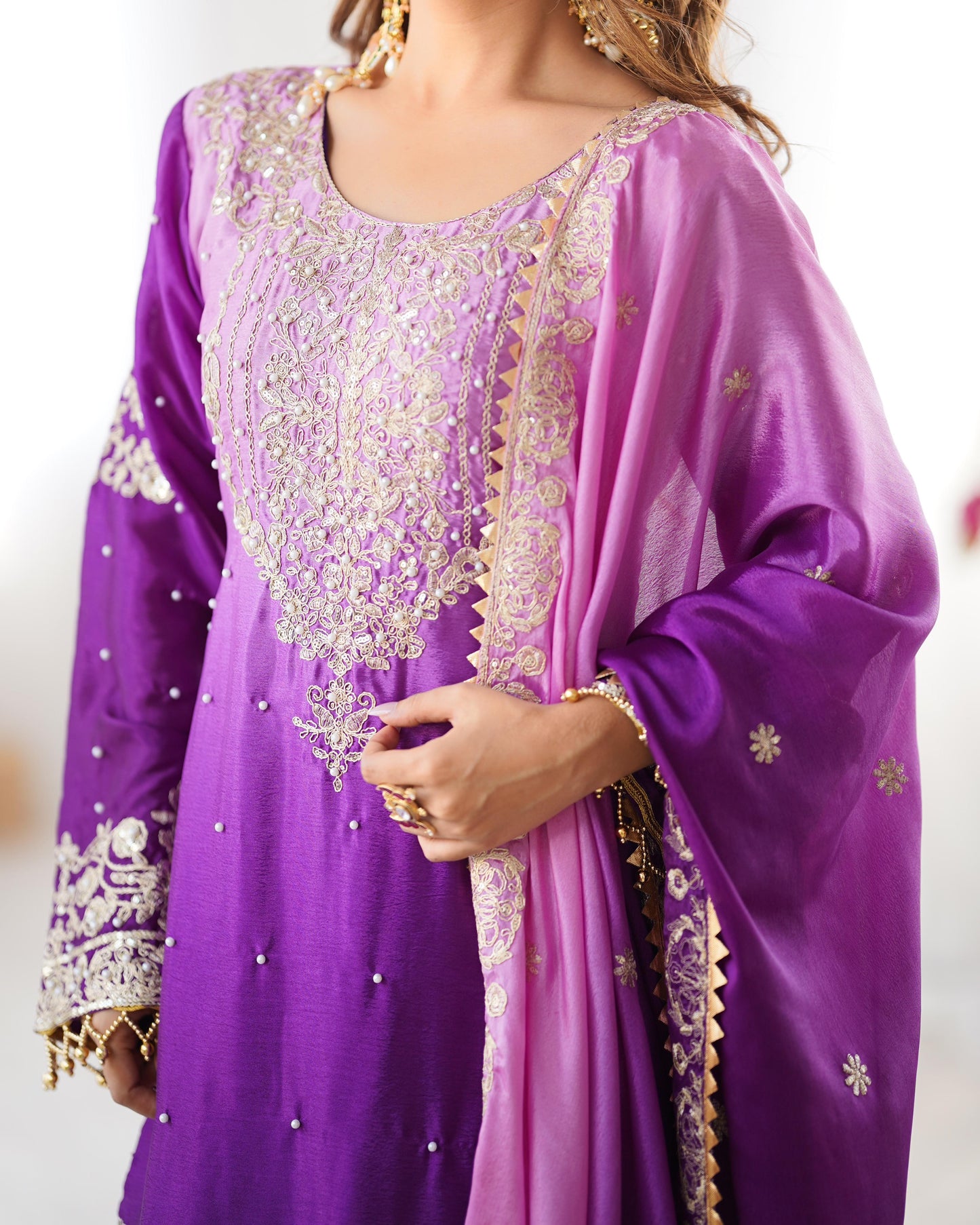 Designer Chinon rivet moti embroidery Palazzo Set ✨