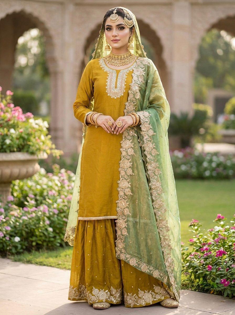 Fendy silk Palazzo Suit with graceful embroidery and sequin detailing