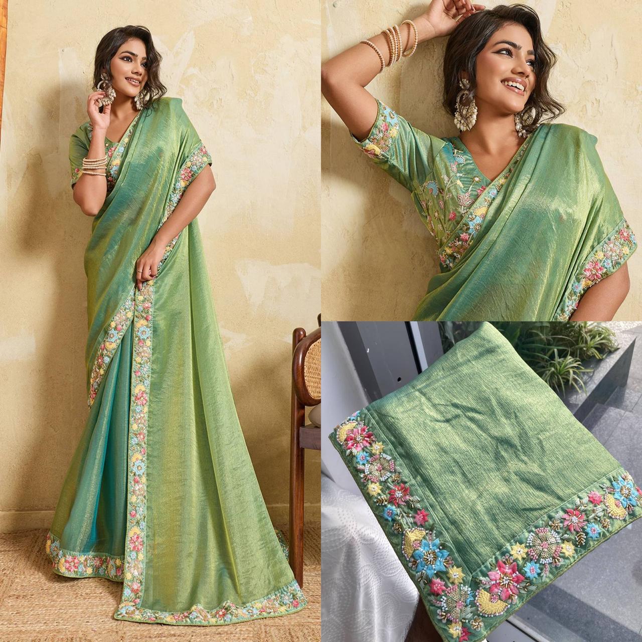 Fendy Chiffon Saree with Beaded and Embroidered Work