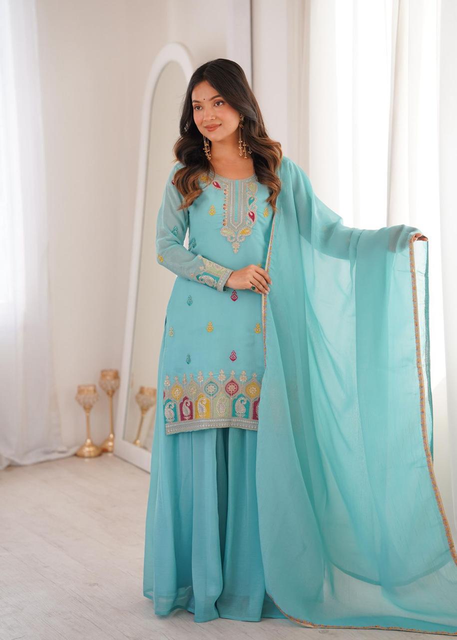 ✨ Pure Crunchy Silk Top Sharara & Dupatta Set ✨