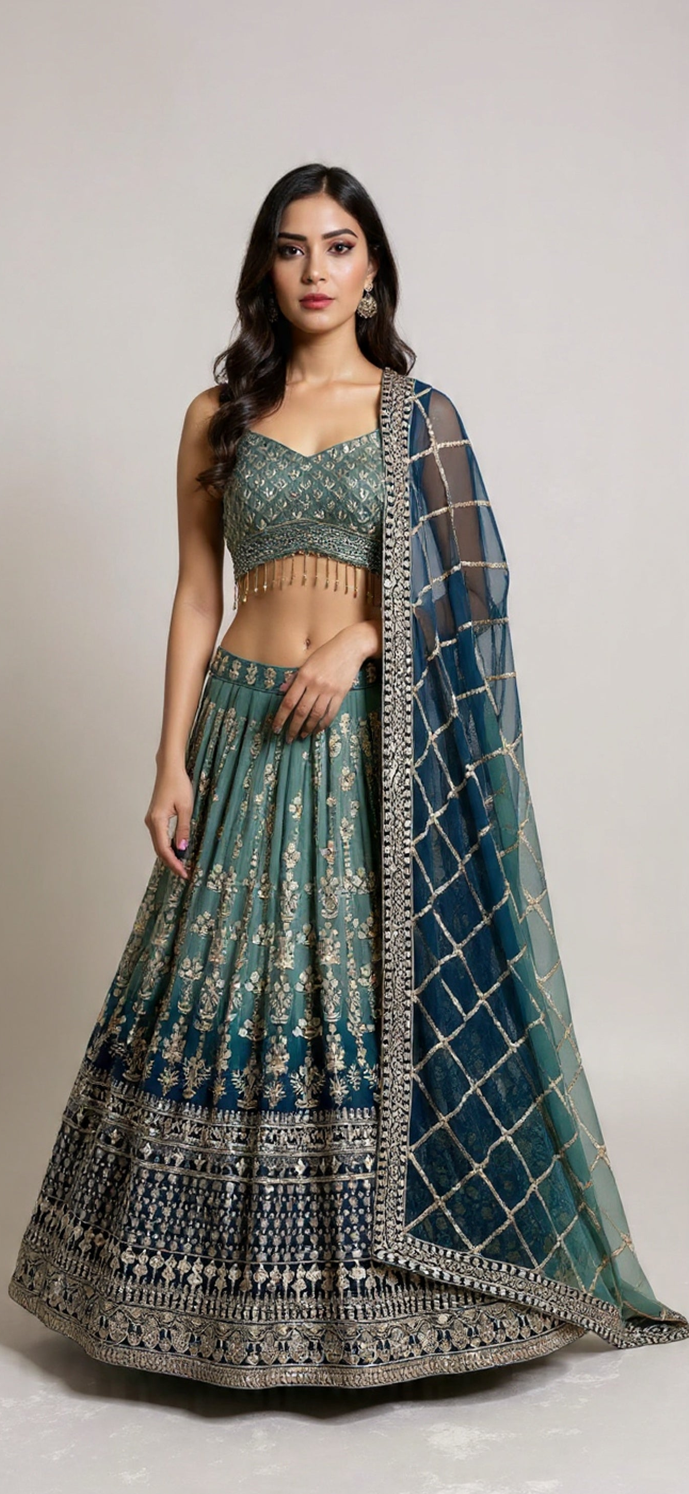 Designer Teal Blue Bridal Faux Georgette Lehenga Choli Set with Heavy Embroidery