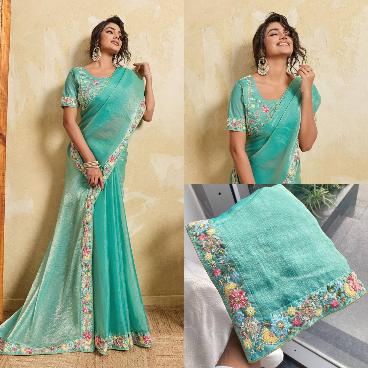 Fendy Chiffon Saree with Beaded and Embroidered Work