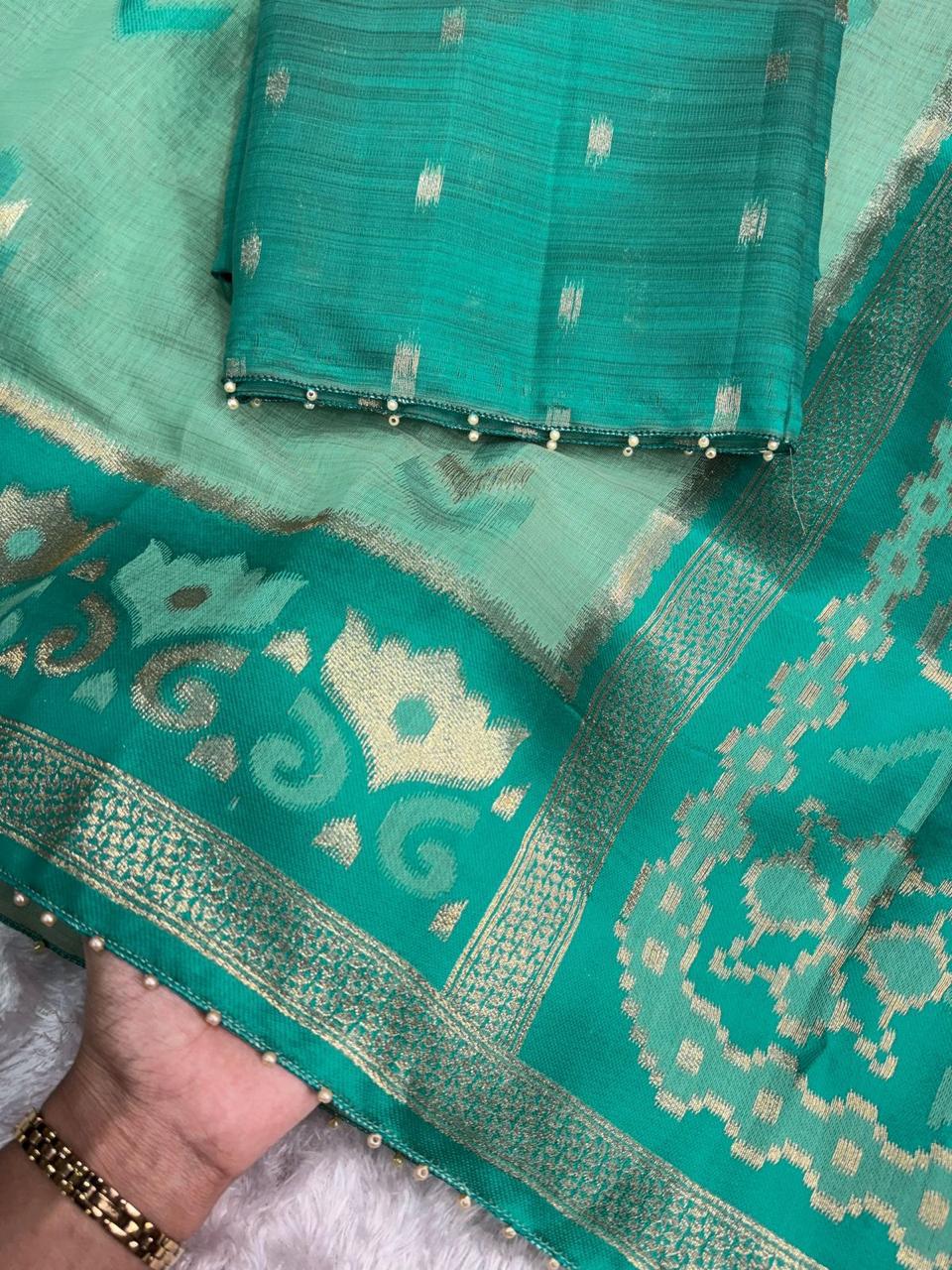 Linen Cotton Designer Motif Saree
