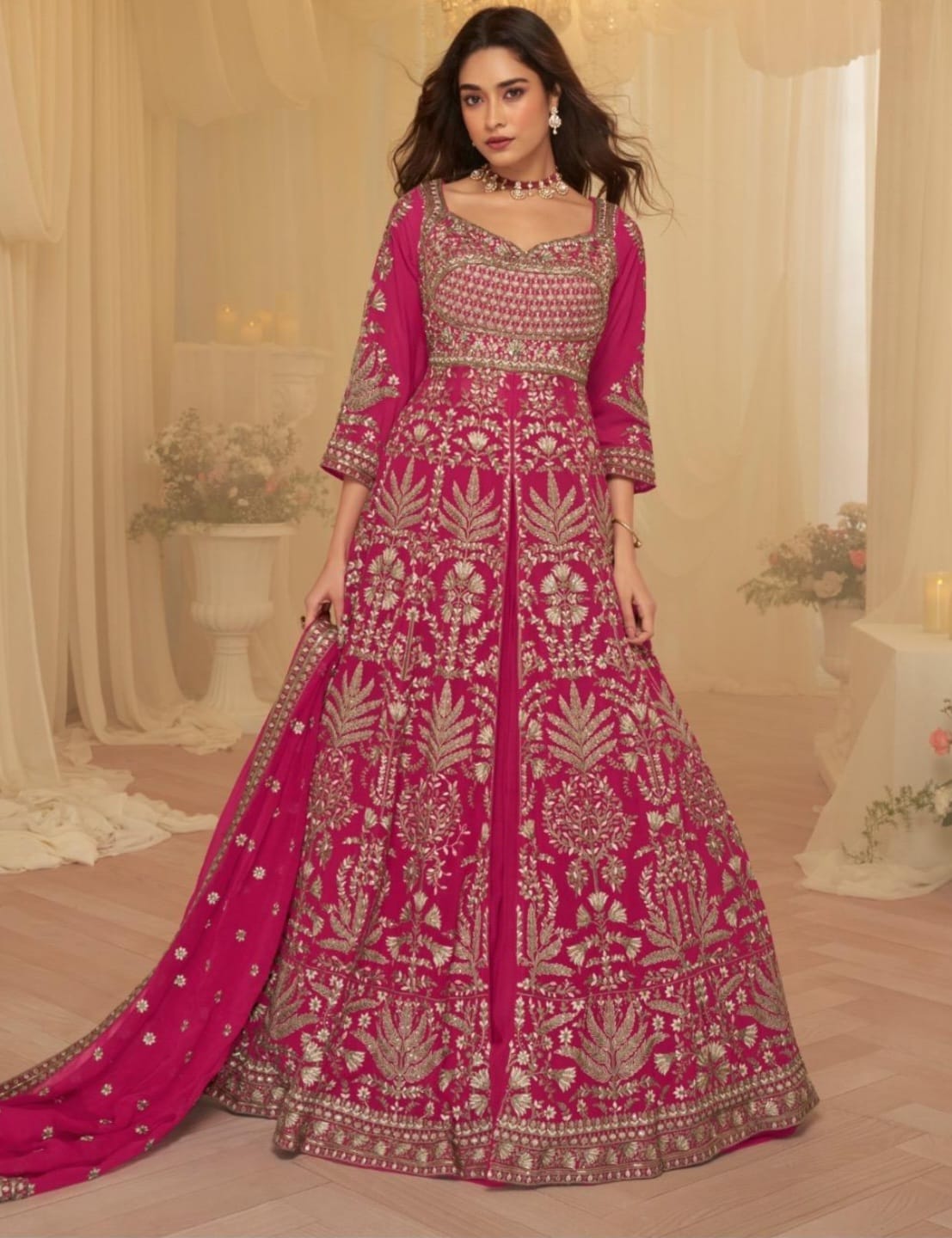Real Georgette Heavy Embroidery Long Shrug with Skirt