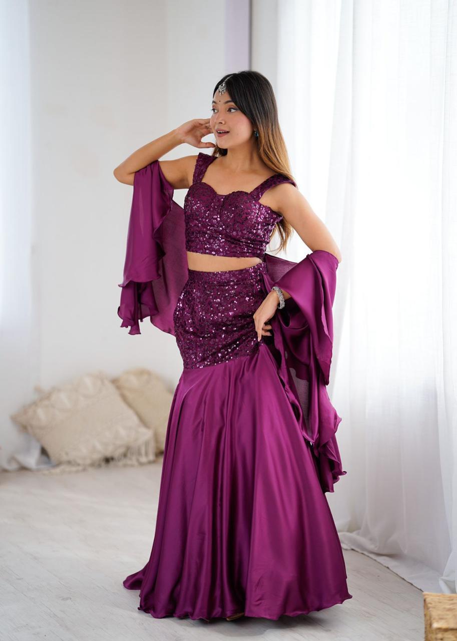 Purple FishCut Skirt with Sequin Blouse