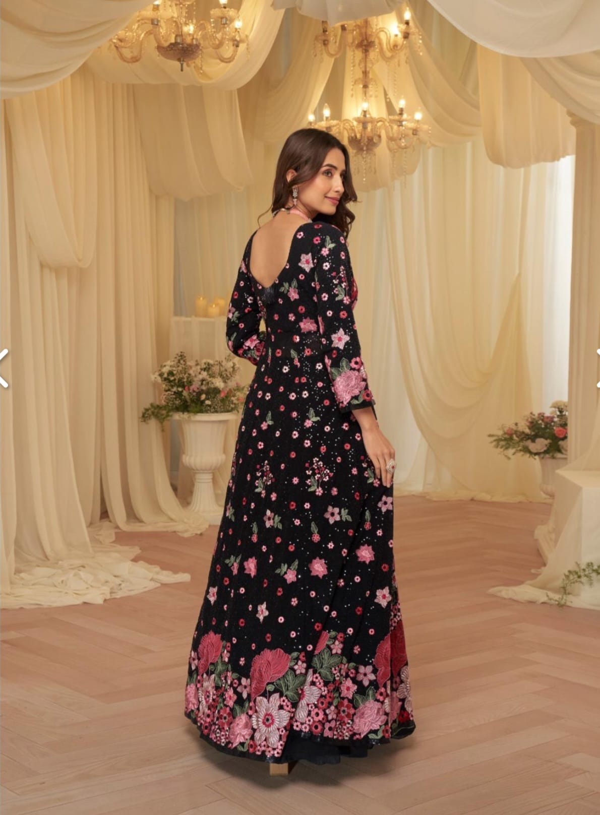 Real Georgette Heavy Embroidery Long Shrug with Skirt