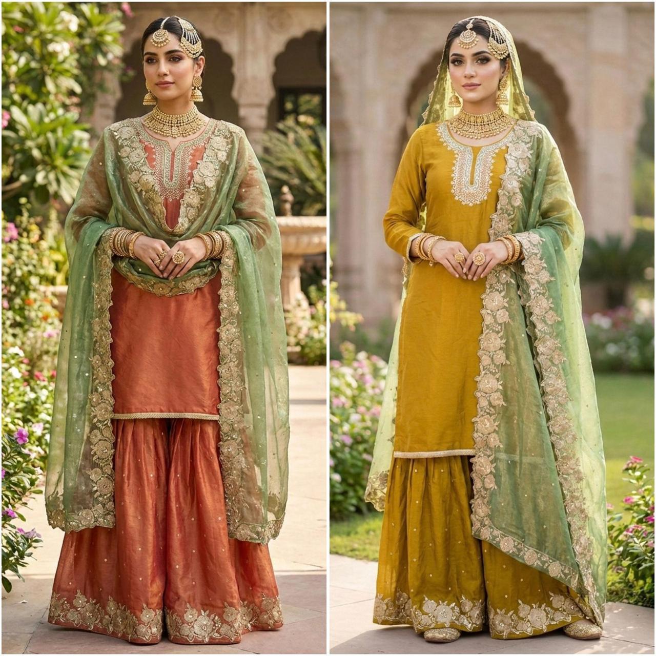 Fendy silk Palazzo Suit with graceful embroidery and sequin detailing
