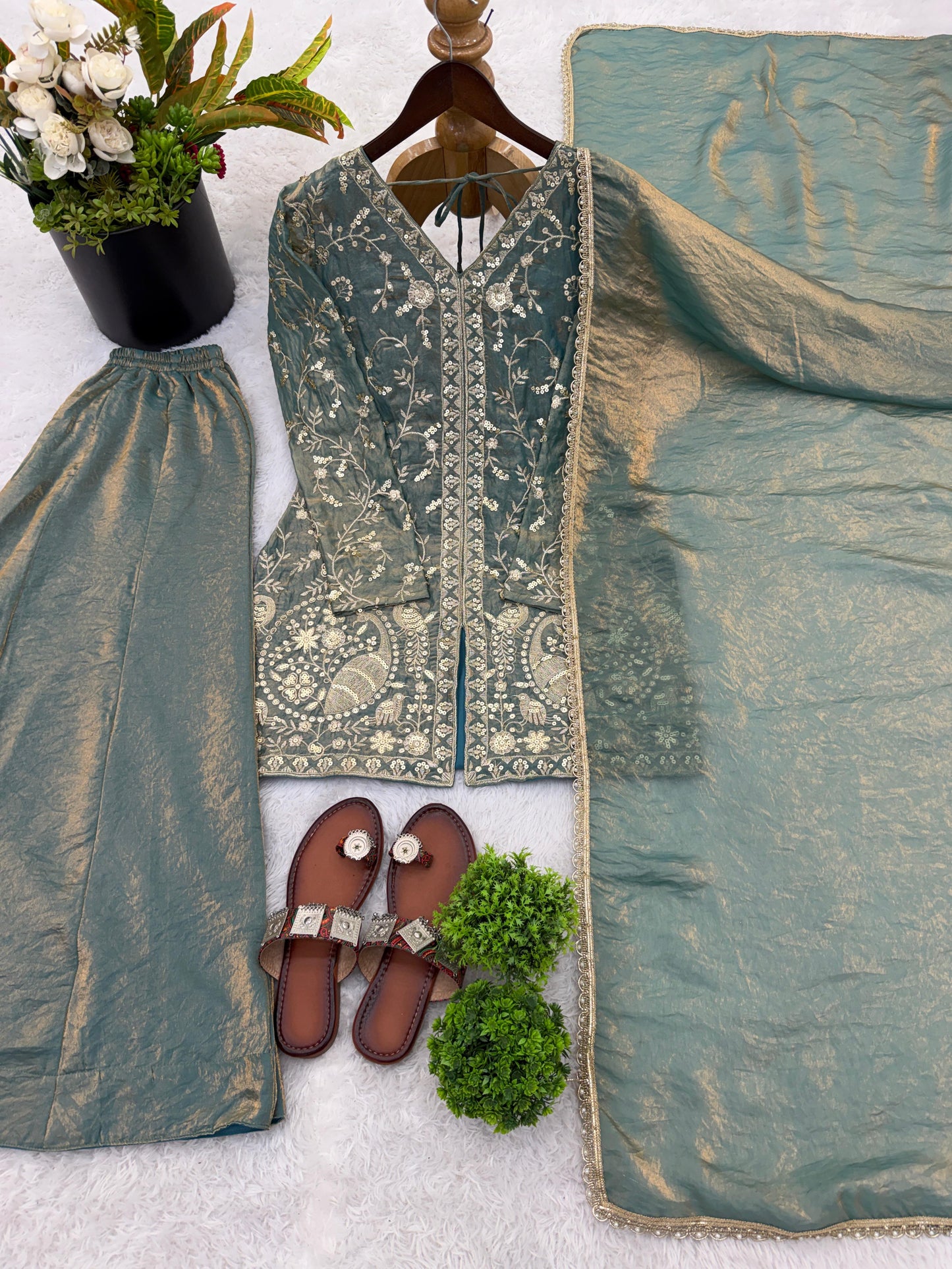 Party Wear Fendy Silk Palazzo Set