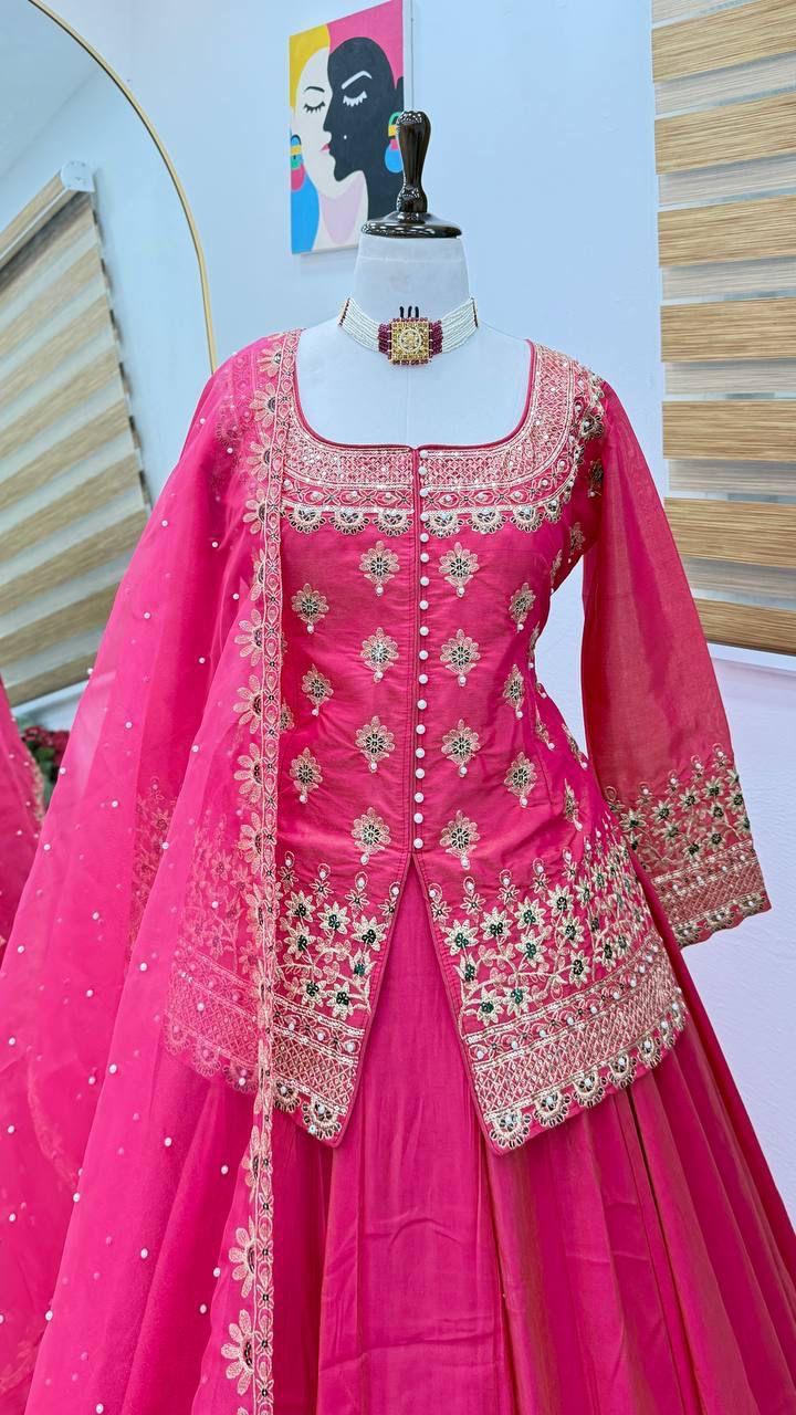 Shimmer Silk Embroidery Lehenga Set