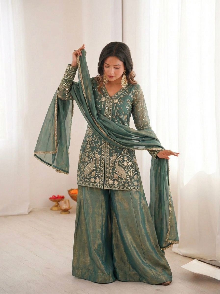 Party Wear Fendy Silk Palazzo Set