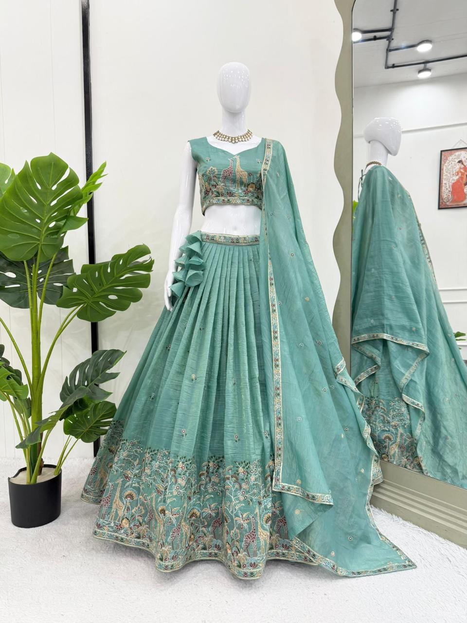 Premium Gold Crush thread and sequin embroidery Lehenga Set