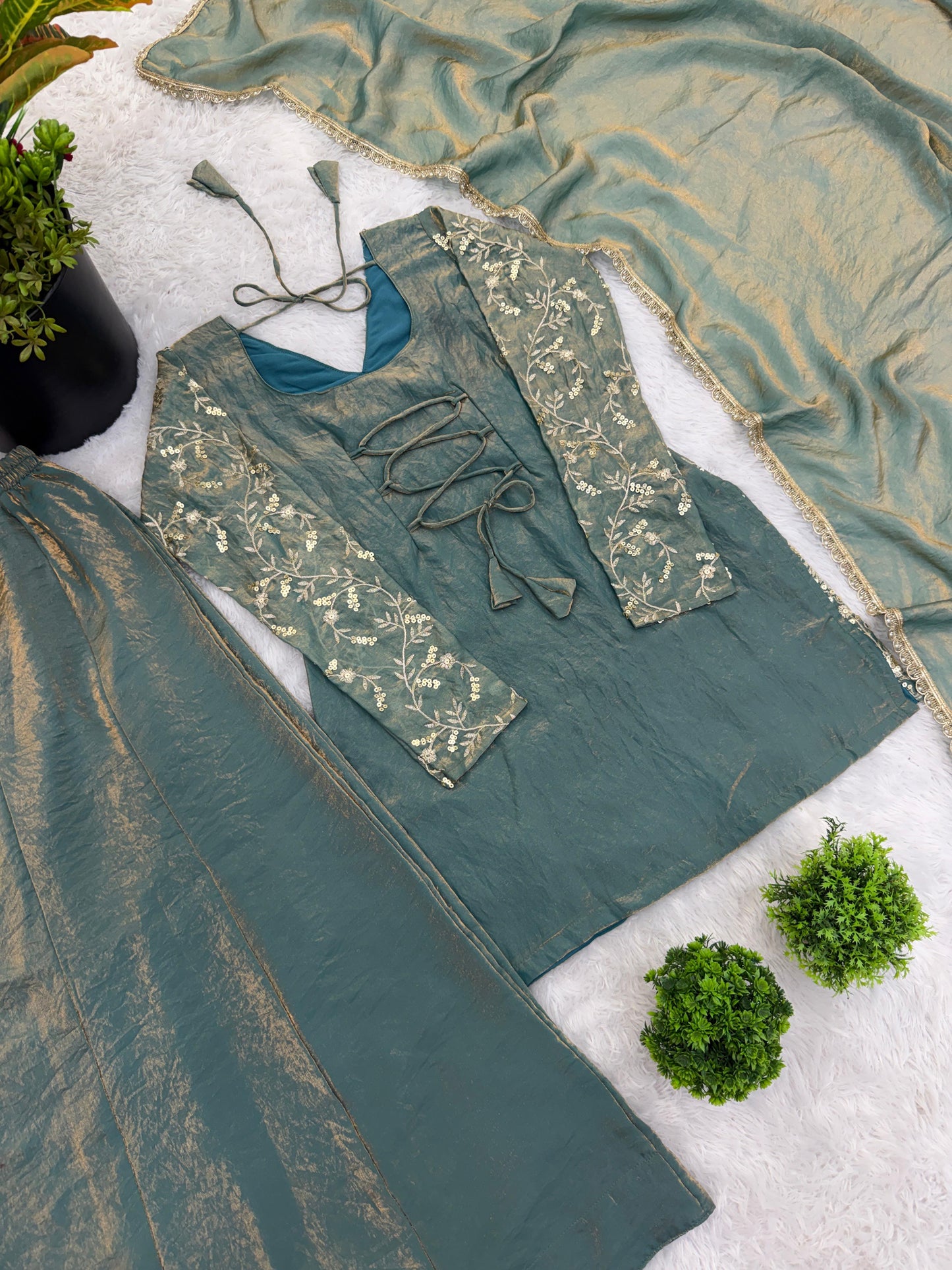 Party Wear Fendy Silk Palazzo Set