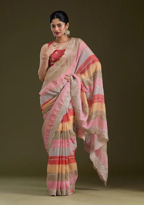 Multicolor Goldy Silk Saree with elegant print