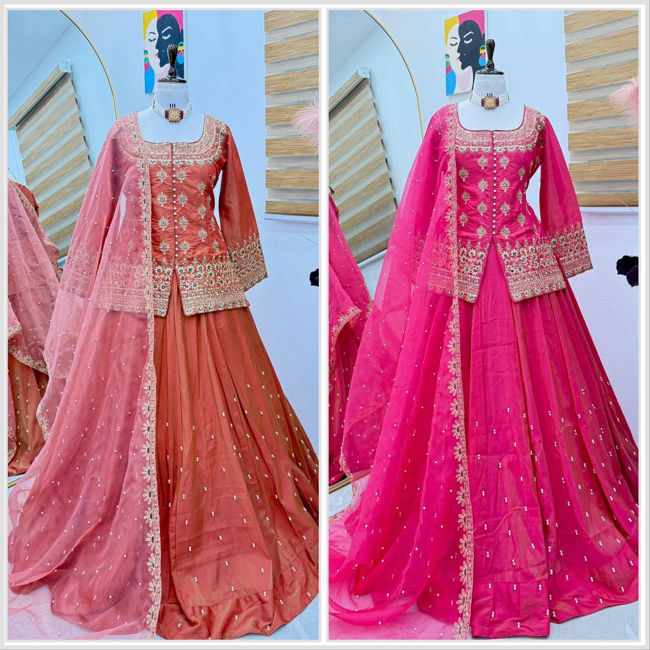 Shimmer Silk Embroidery Lehenga Set