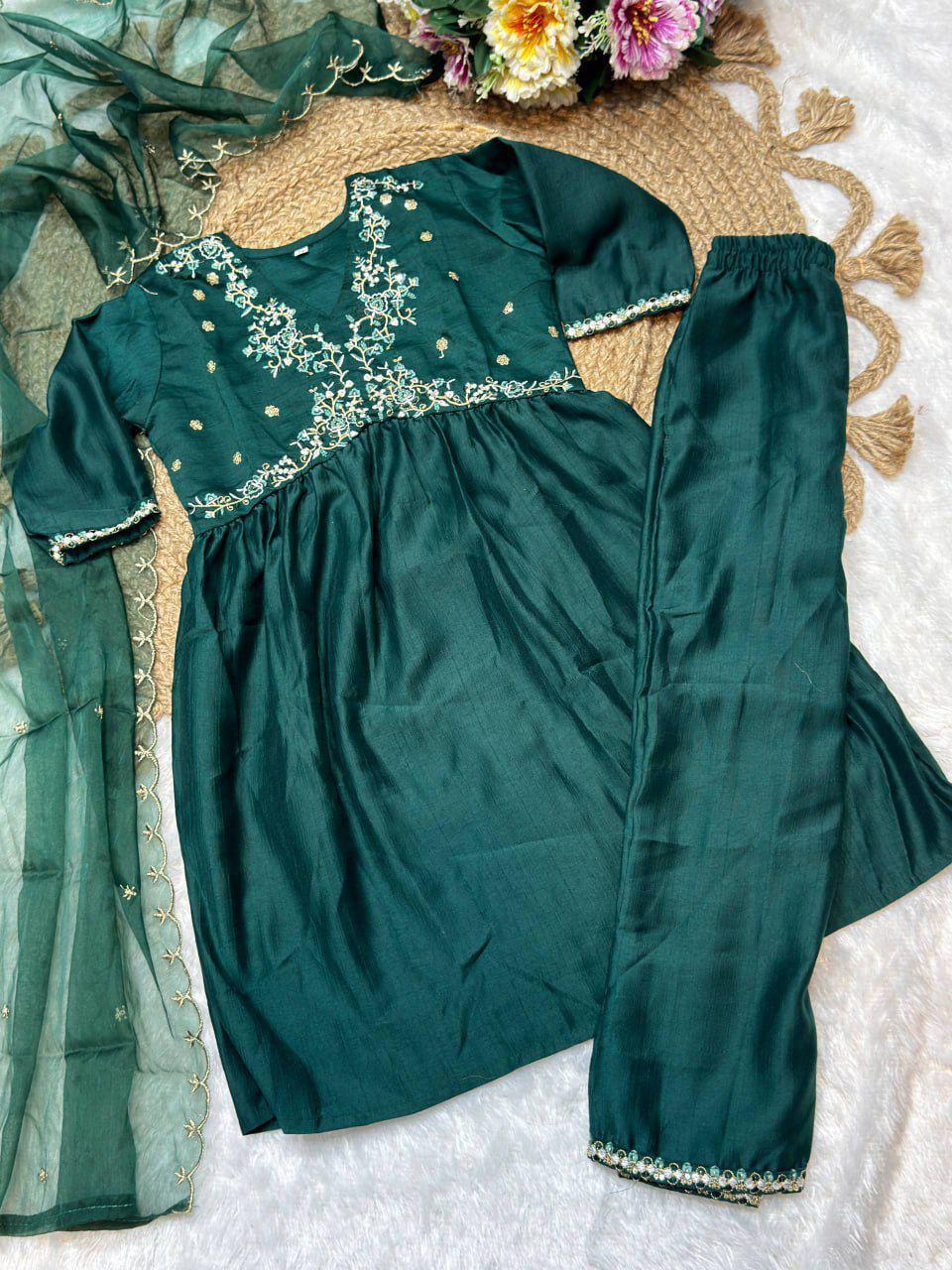 Girls Kurta Set crafted in viscose fabric with elegant heavy embroidery sequin work