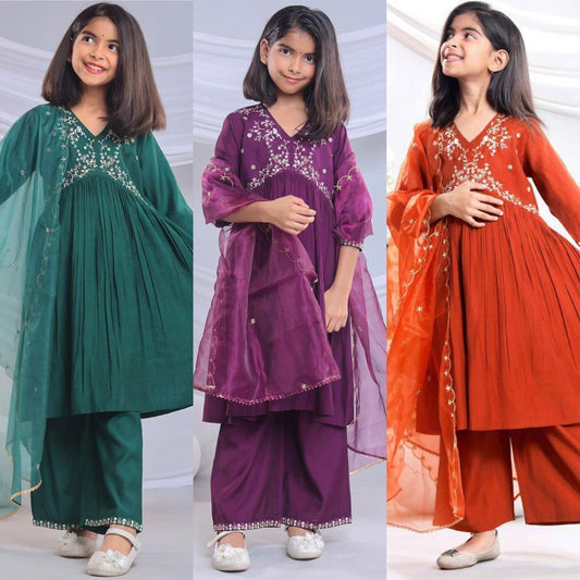 Girls Kurta Set crafted in viscose fabric with elegant heavy embroidery sequin work