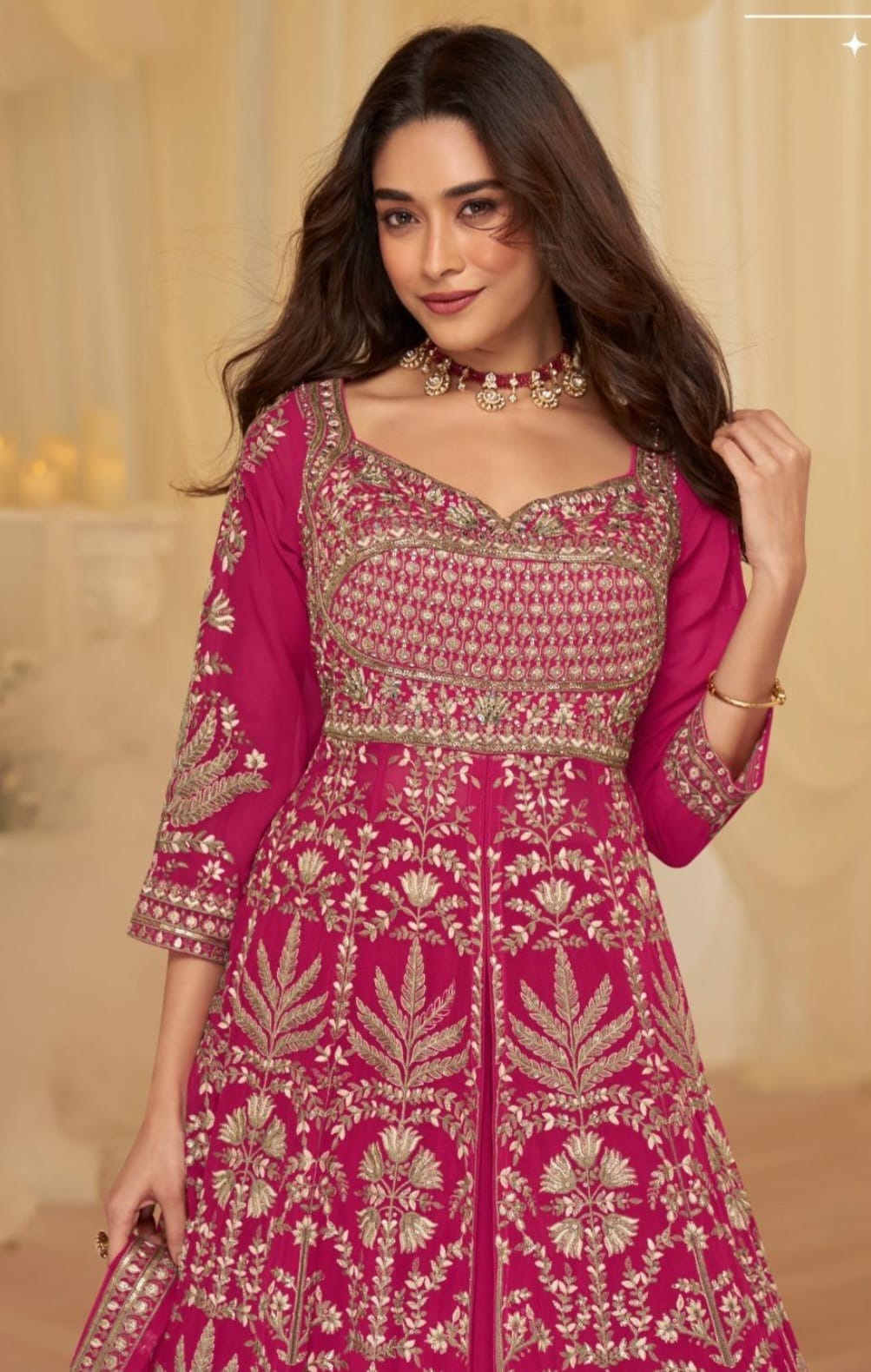 Real Georgette Heavy Embroidery Long Shrug with Skirt