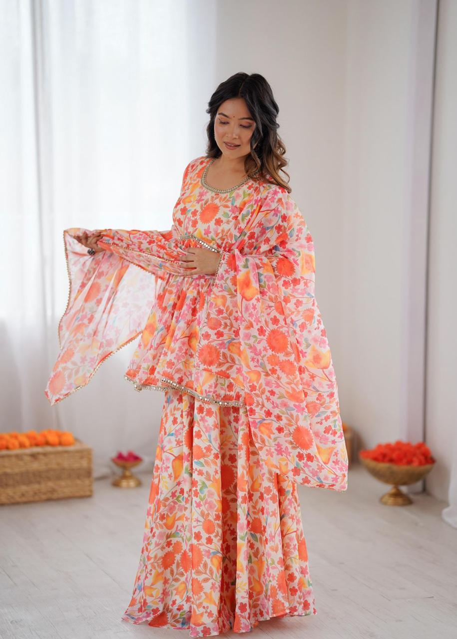 Floral Kediya Style Kurta with Palazzo Pants