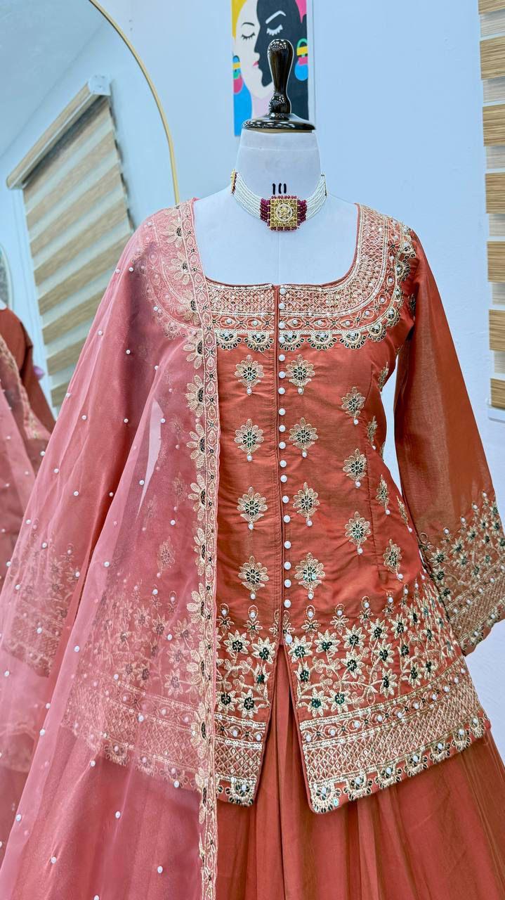 Shimmer Silk Embroidery Lehenga Set