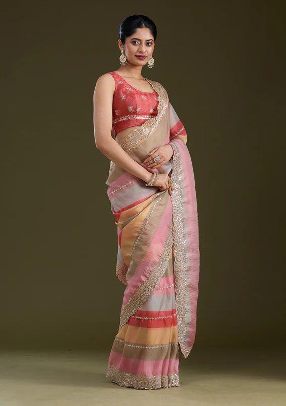 Multicolor Goldy Silk Saree with elegant print