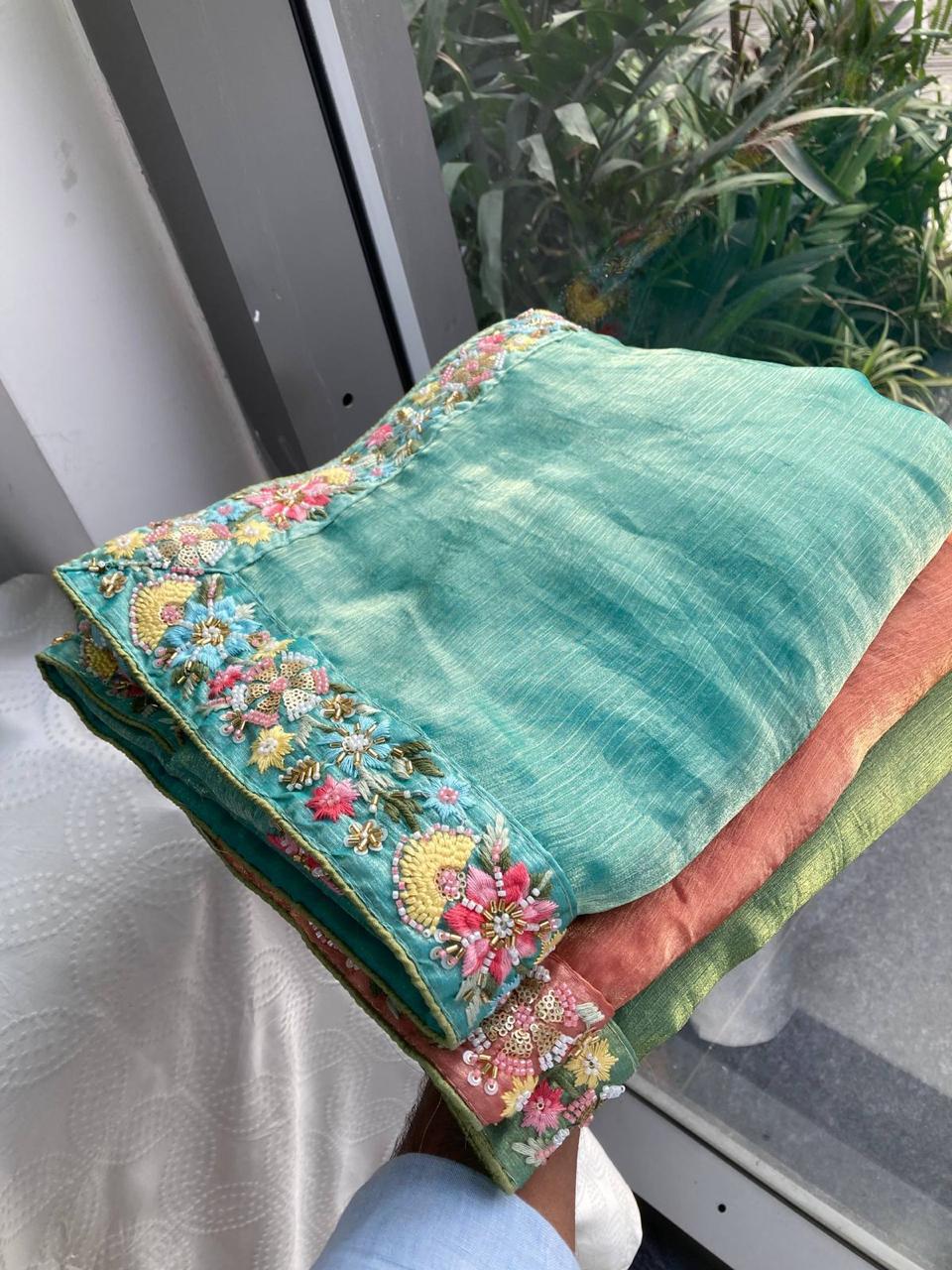 Fendy Chiffon Saree with Beaded and Embroidered Work