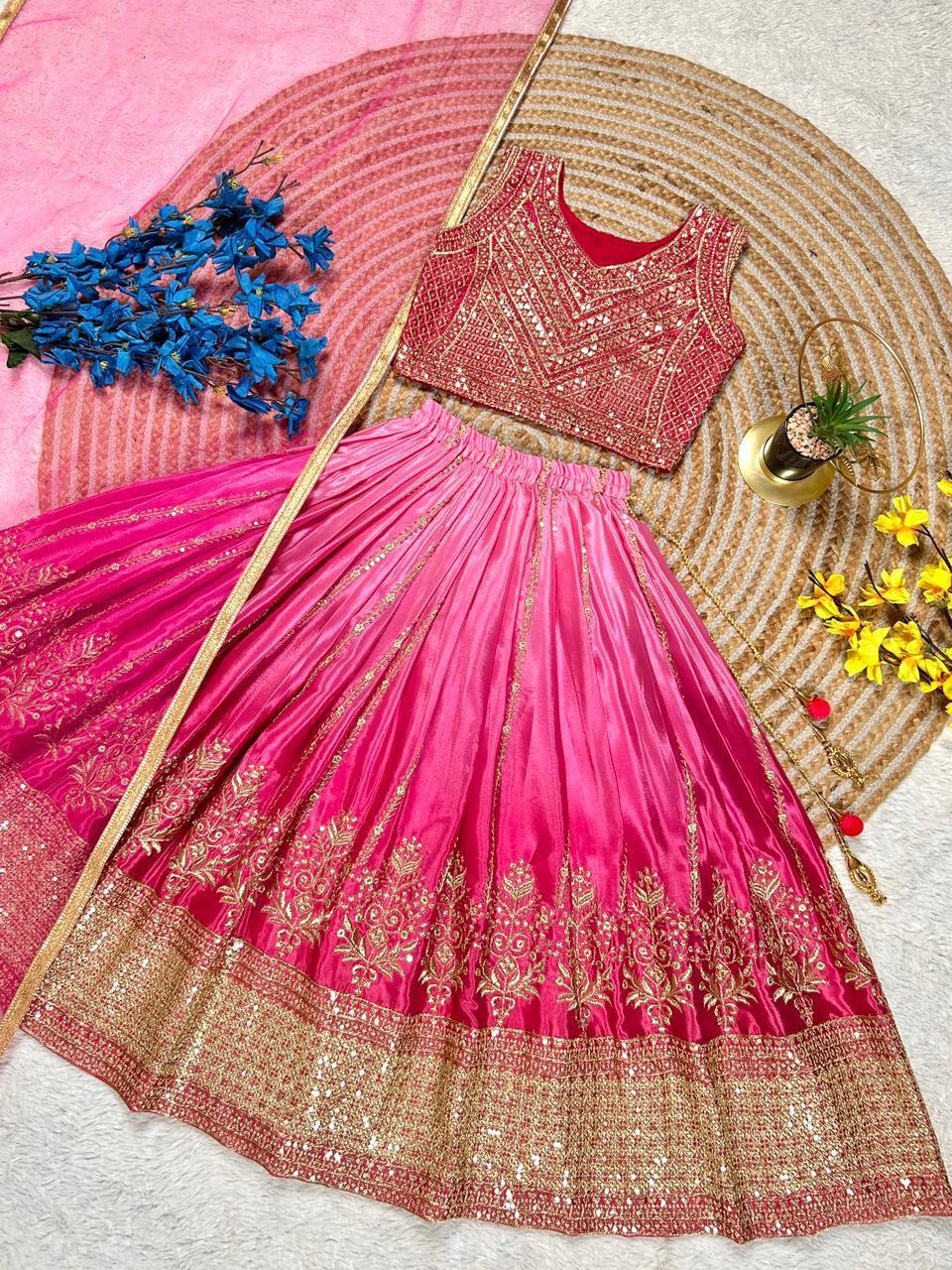 Soft Chinon silk sequin embroidery Girls Lehenga