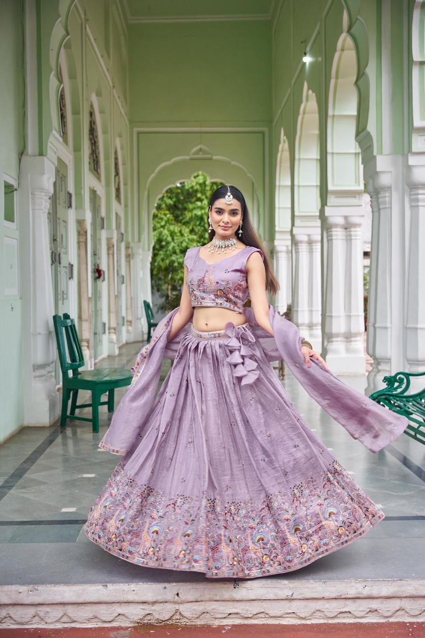 Premium Gold Crush thread and sequin embroidery Lehenga Set