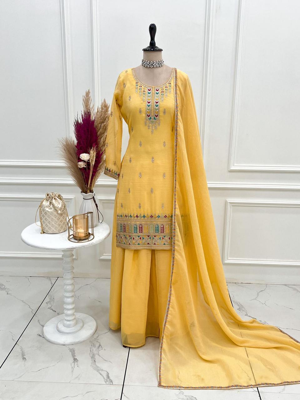 ✨ Pure Crunchy Silk Top Sharara & Dupatta Set ✨