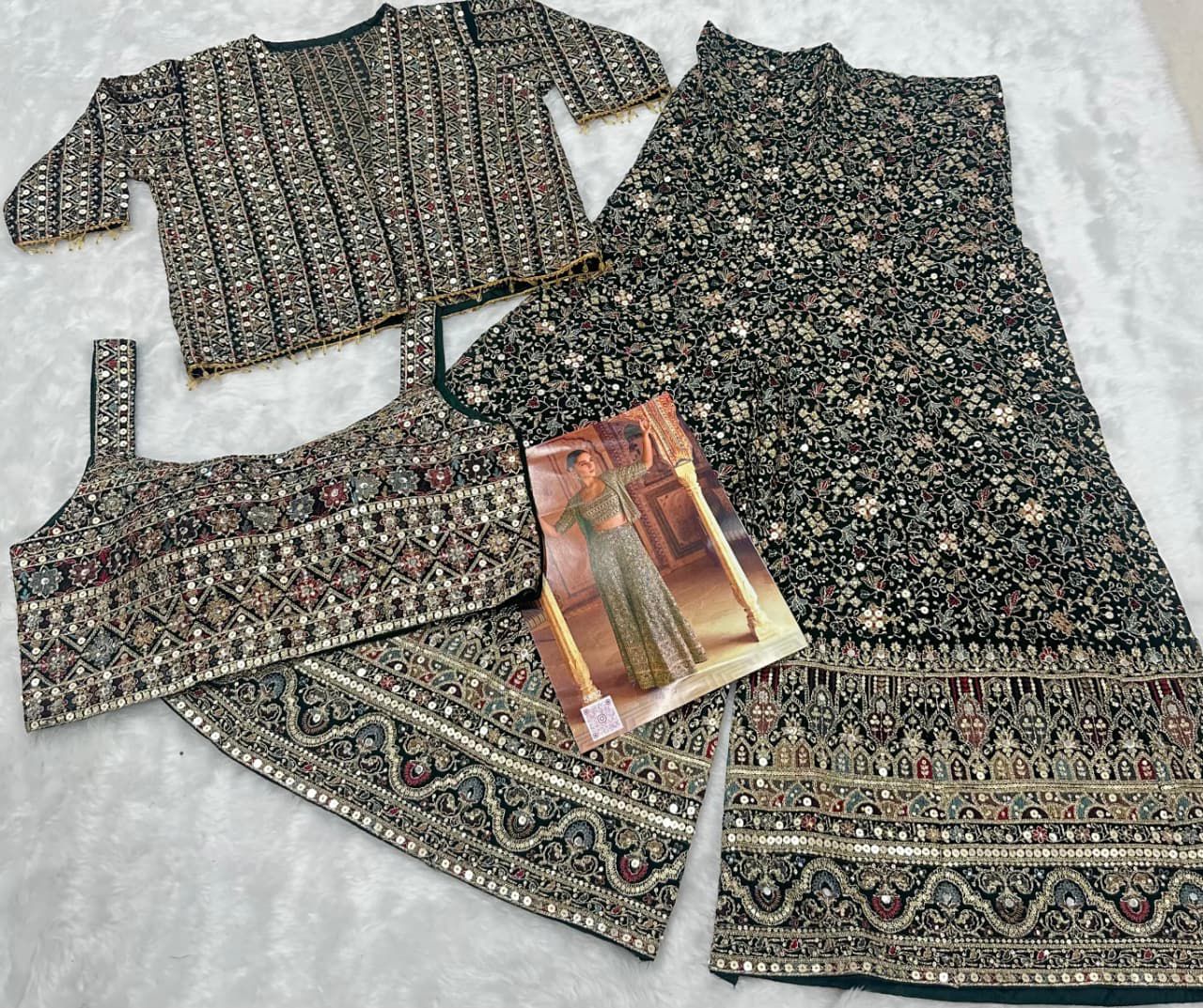 Georgette Indowestern with Jacket and Plazzo with Zarkan Detailing