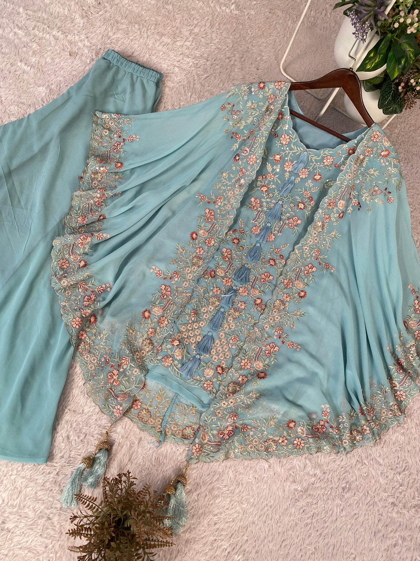Designer Indo-Western Kurta Palazzo Set with Embroidered Shrug