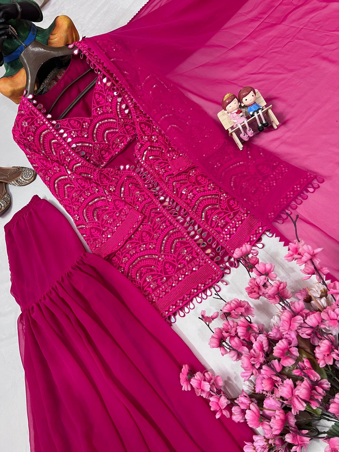 Pink Indo-Western Sharara Set with Embroidered Jacket