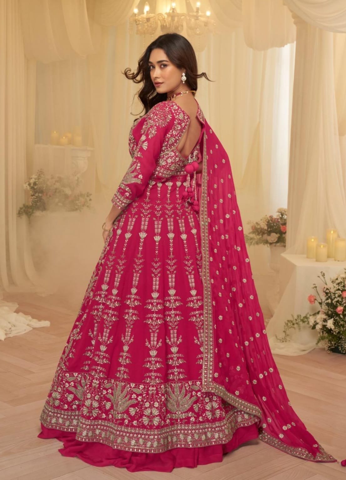 Real Georgette Heavy Embroidery Long Shrug with Skirt