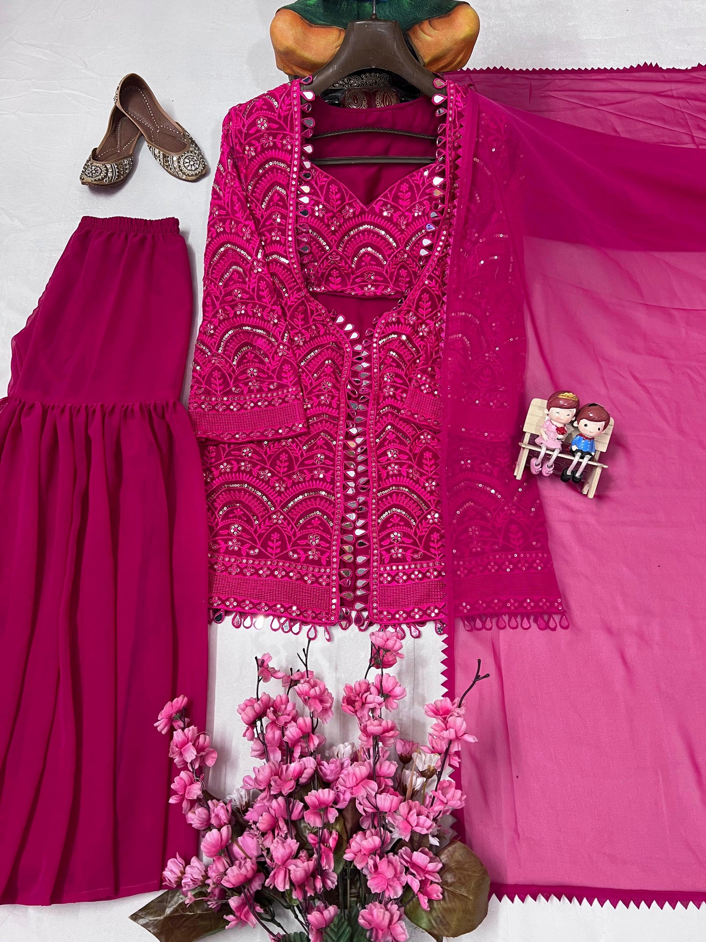 Pink Indo-Western Sharara Set with Embroidered Jacket