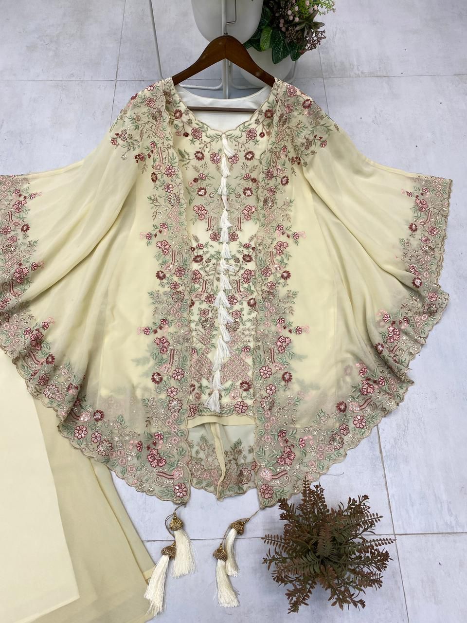 Designer Indo-Western Kurta Palazzo Set with Embroidered Shrug