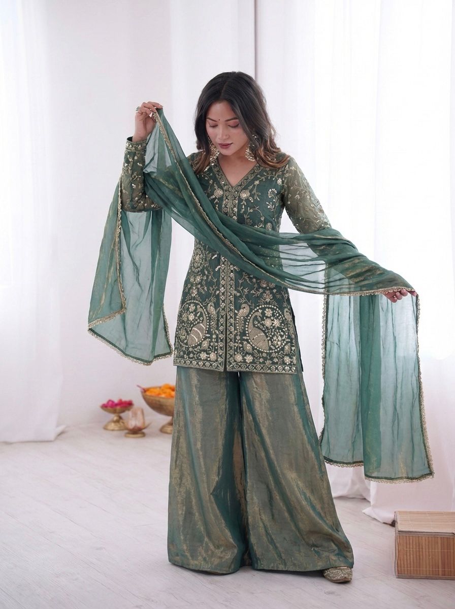 Party Wear Fendy Silk Palazzo Set