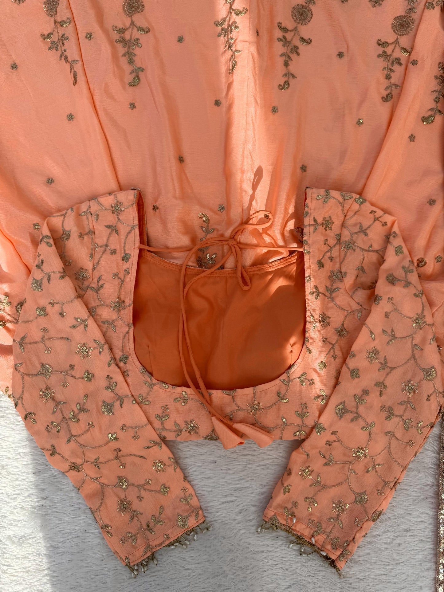 Peach Chinon Gown with Skirt